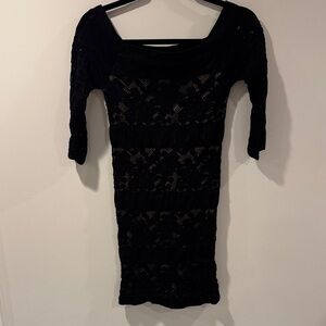 bebe Black Long Sleeve overlay Lace Dress